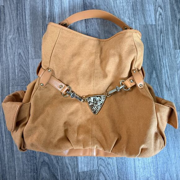 Jessica Simpson Large Tan Canvas Tote Bag “It’s Not the Bag” Charm Purse - Picture 1 of 10